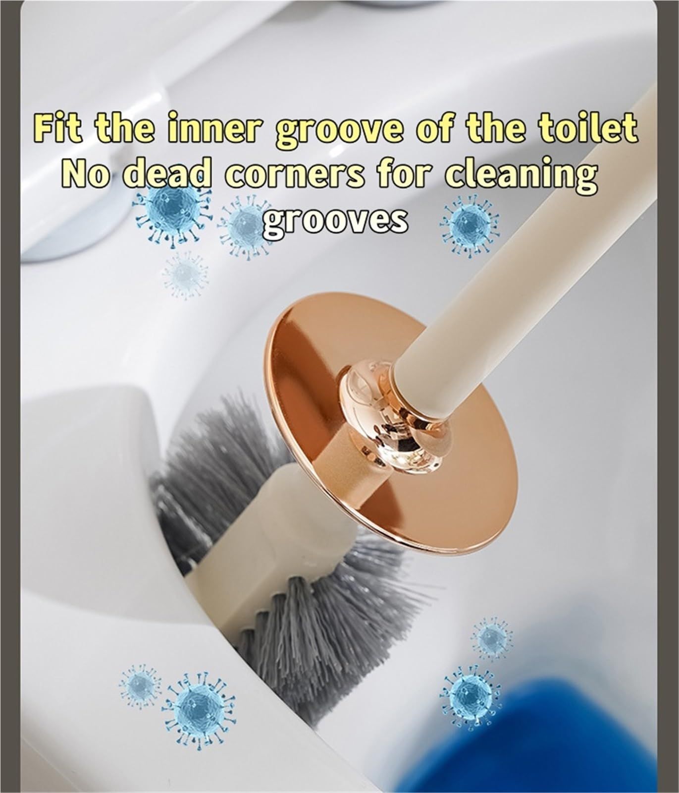 Toilet Brush with Holder Silver, Modern Toilet Bowl Cleaner Set with Sturdy Base and Deep Cleaning Bristles — image 4