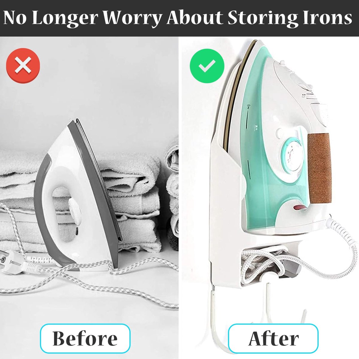 Ironing board and iron holder - Wall-mounted iron - Suspension system for your ironing board AND iron - Simple ironing board holder - 308*148*106mm - Black — image 5