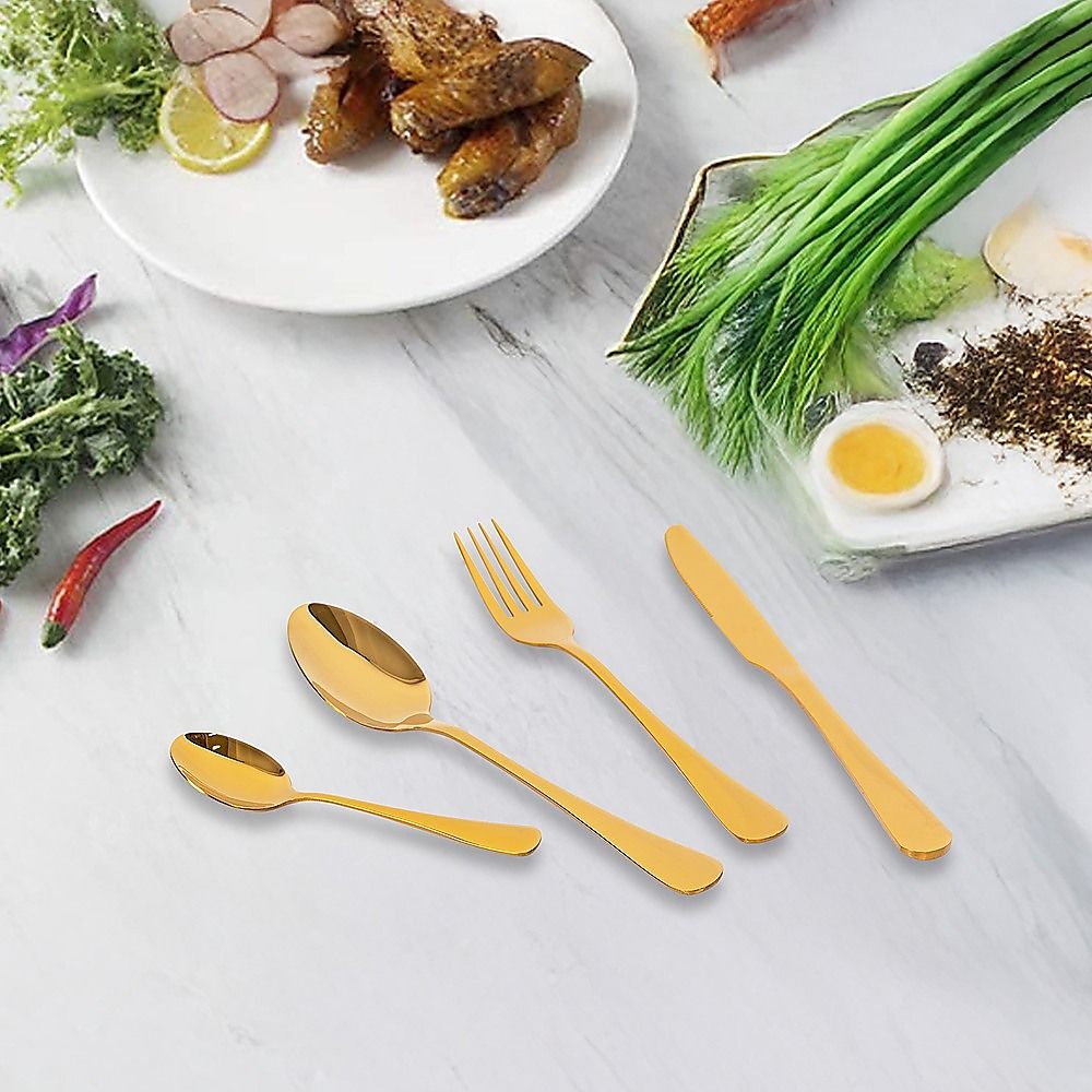 Tableware 24PC Gold Cutlery Set SS304 Household Knife Fork Spoon Kitchen with Storage Rack Dinner Service β image 5
