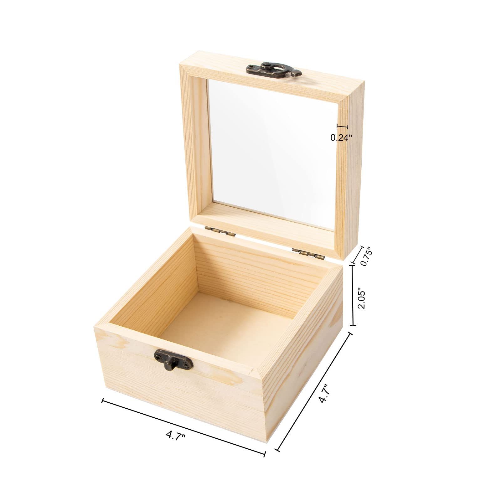 2Pcs Small Wooden Box with Hinged Lid, 4.7'' x 3.1'' Unfinished Wood Box with Glass Lid, Small Wooden Jewelry Box for Gift โ image 4