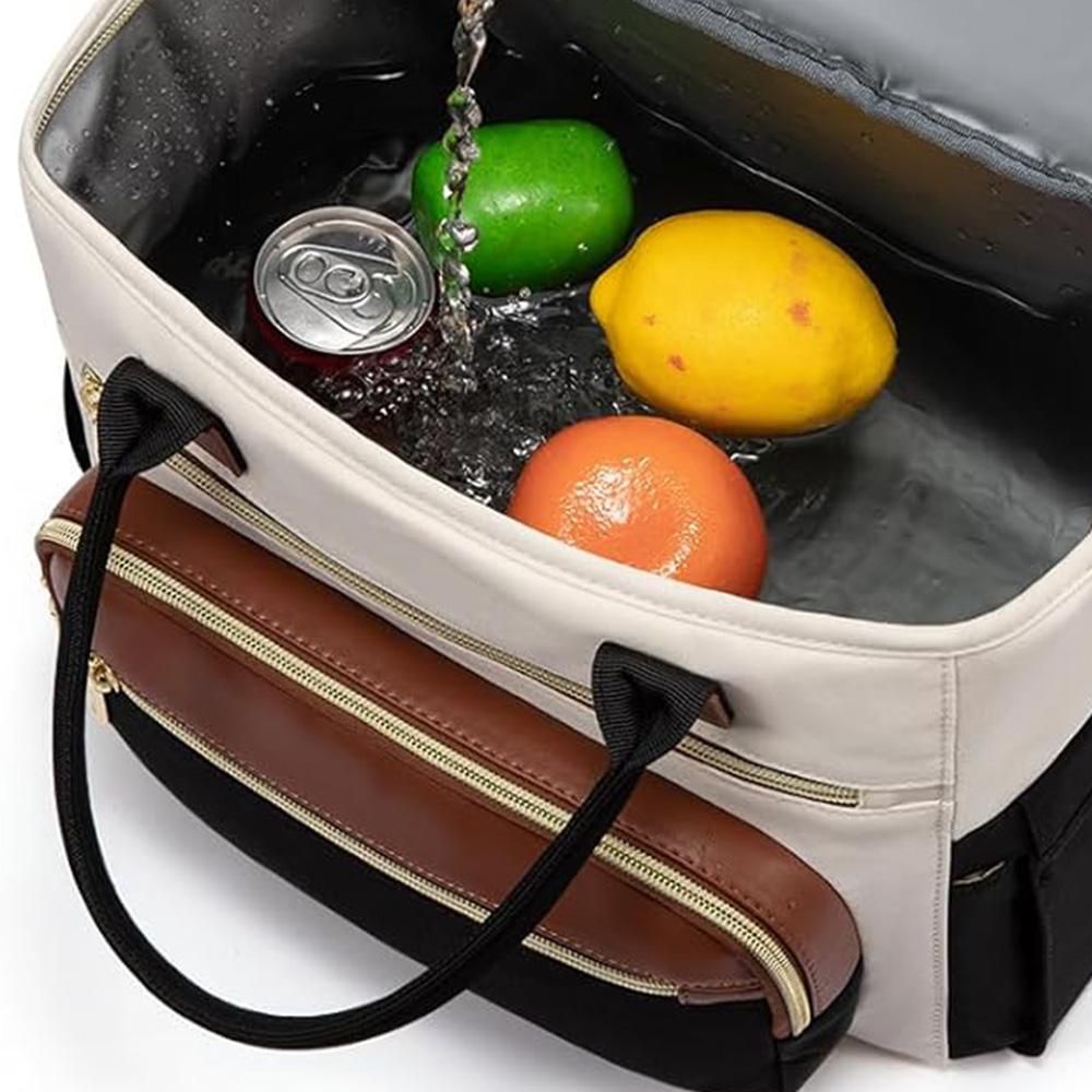 Insulated Lunch Bag Double Layer Leakproof Cooler Tote for Work - Brown — image 5