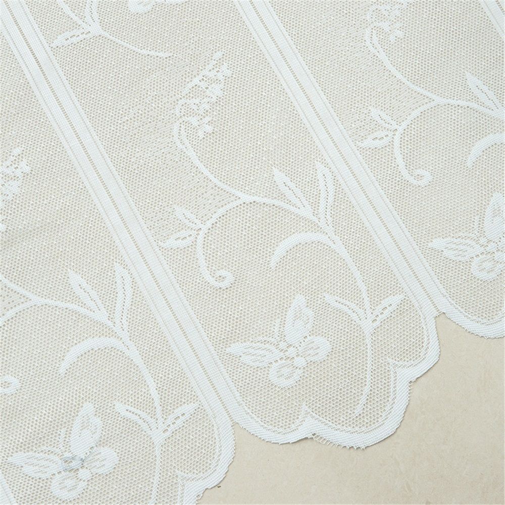 2 Pcs Rod Pocket polyester Curtain White Mesh Window Kitchen Embroidery Floral Voile Curtain forKitchen Cafe Dinning Bath Room, 130*45cm(Only curtains) — image 5