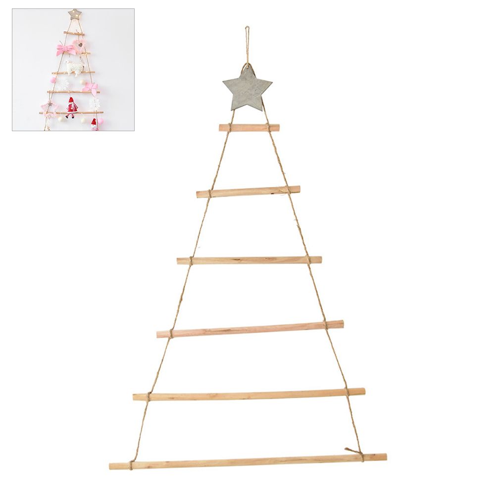 Wooden Hanging Ornaments with Star and Rope Decoration for Wall Christmas Tree — image 2