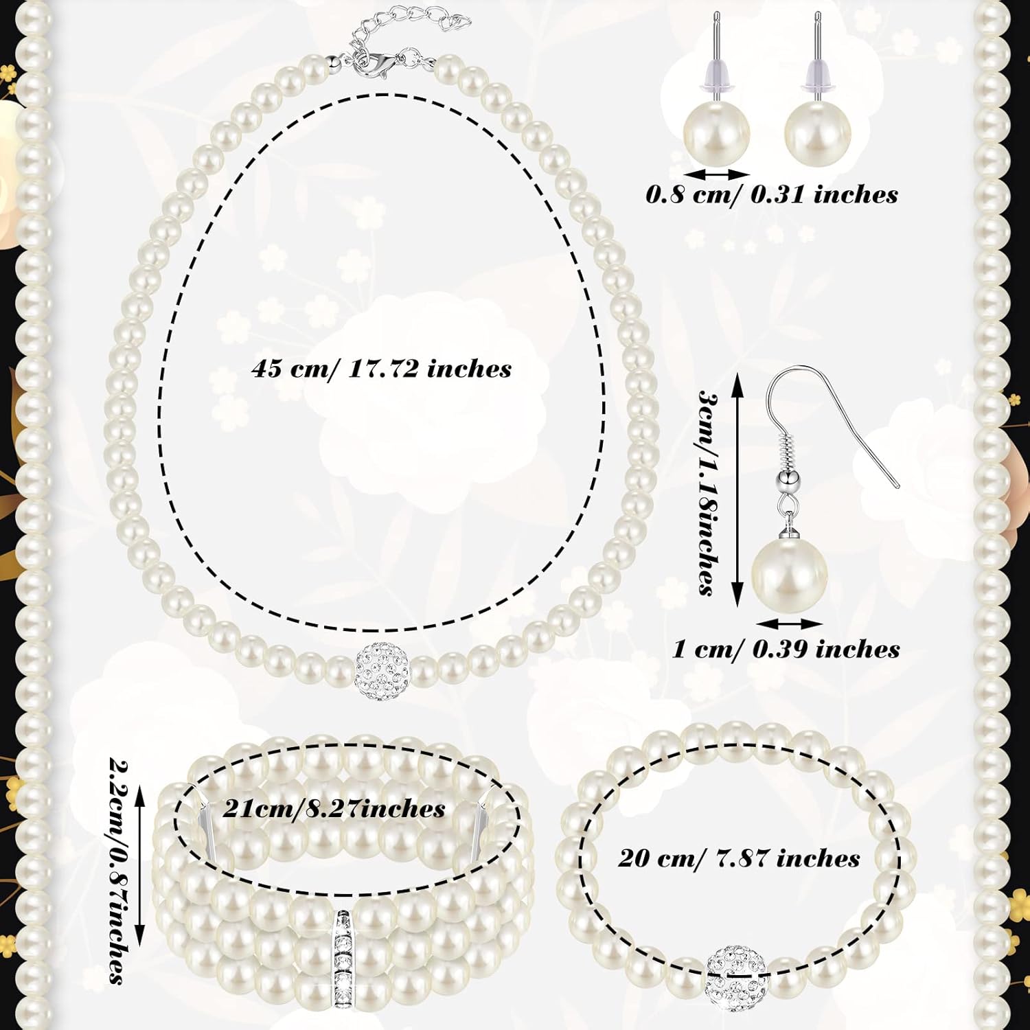 Glenmal Pearl Rhinestone Jewelry Set for Women Pearl Necklace Bracelet Earrings for Wedding Birthday Bridal Shower Tea Party — image 2