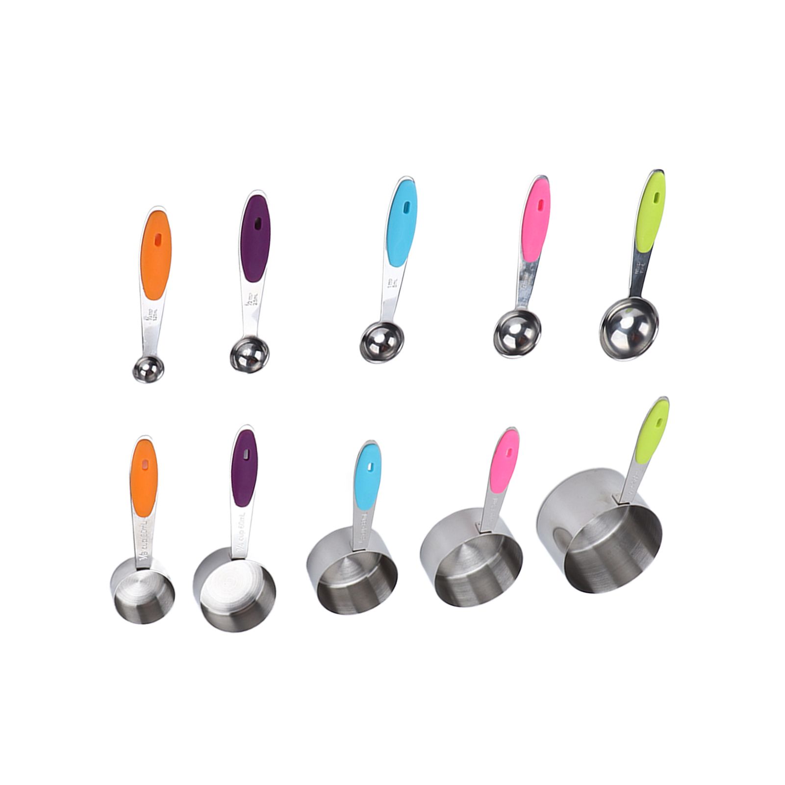 10Pcs/Set Stainless Steel Spoon Kitchen Baking Tools with Silicone Handle Removable Buckle — image 6