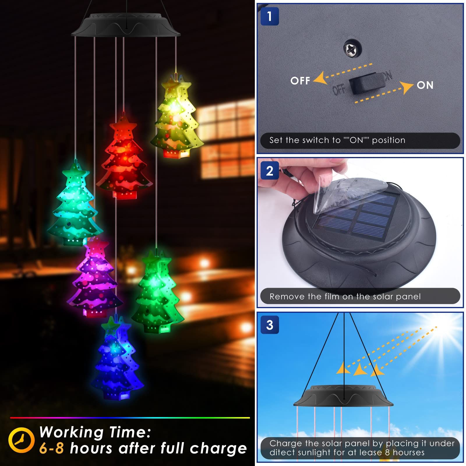 Christmas Solar Wind Chimes, Color Changing Solar Wind Chimes, Hanging Outdoor Christmas New Year Garden Decor Gift for Children/Mom — image 3