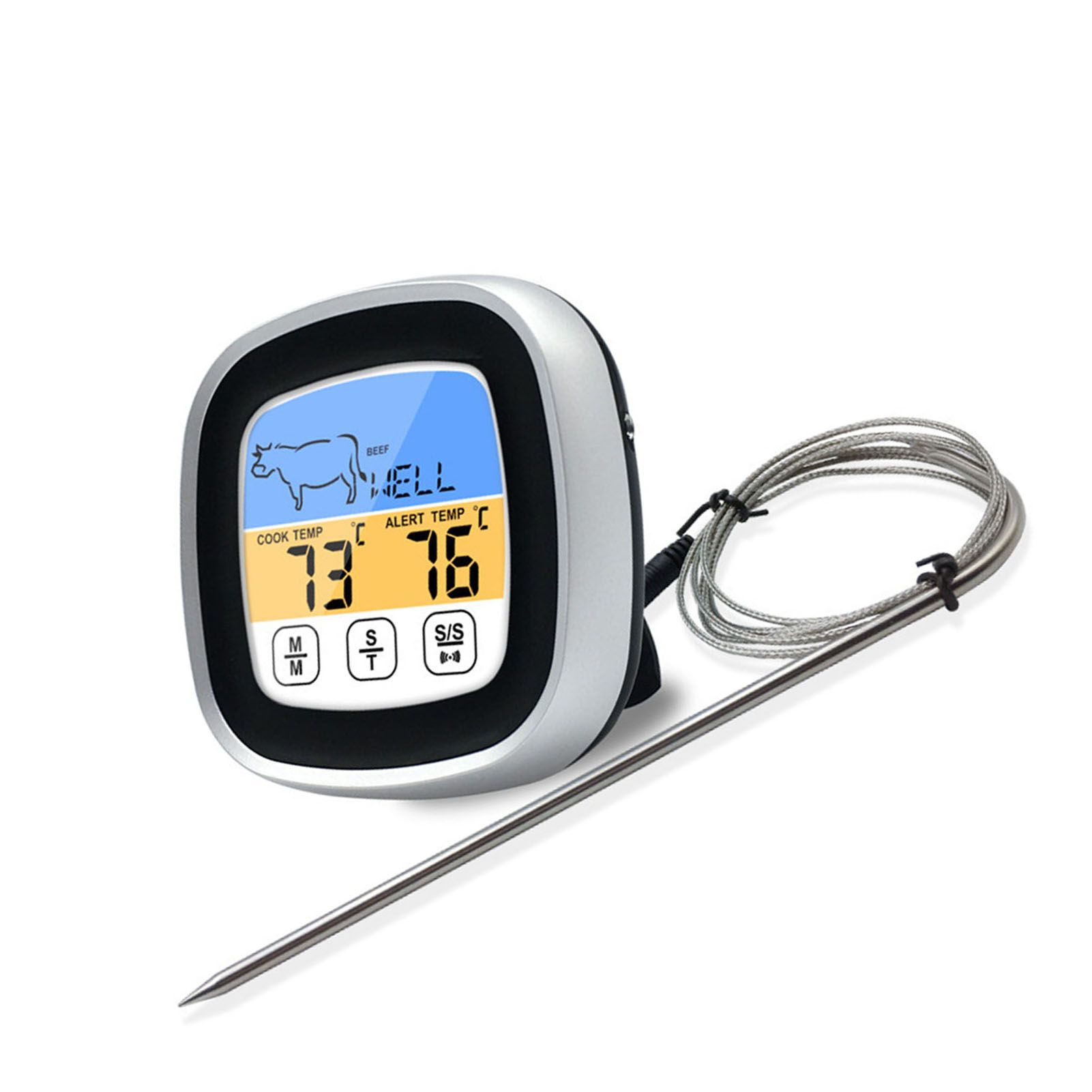 Digital Timer Thermometer Touch Screen Stainless Steel Meat Thermometer for Kitchen BBQ Black — image 2