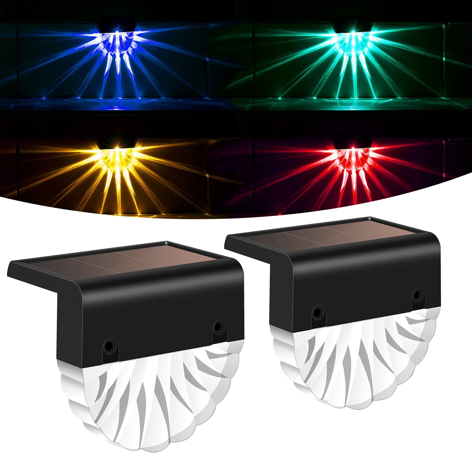 2 PCS Solar Deck Lights,Solar Fence Lights Outdoor Waterproof Led,Outside Solar Step Lights for Backyard, /Color
