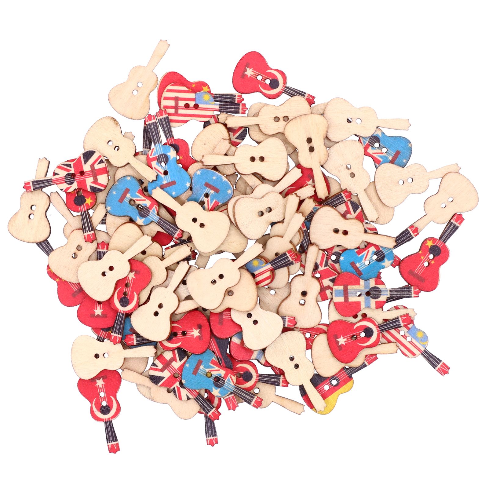 100Pcs Assorted Wood Buttons Vintage GuitarShape Sewing Button Clothing Supplies — image 3
