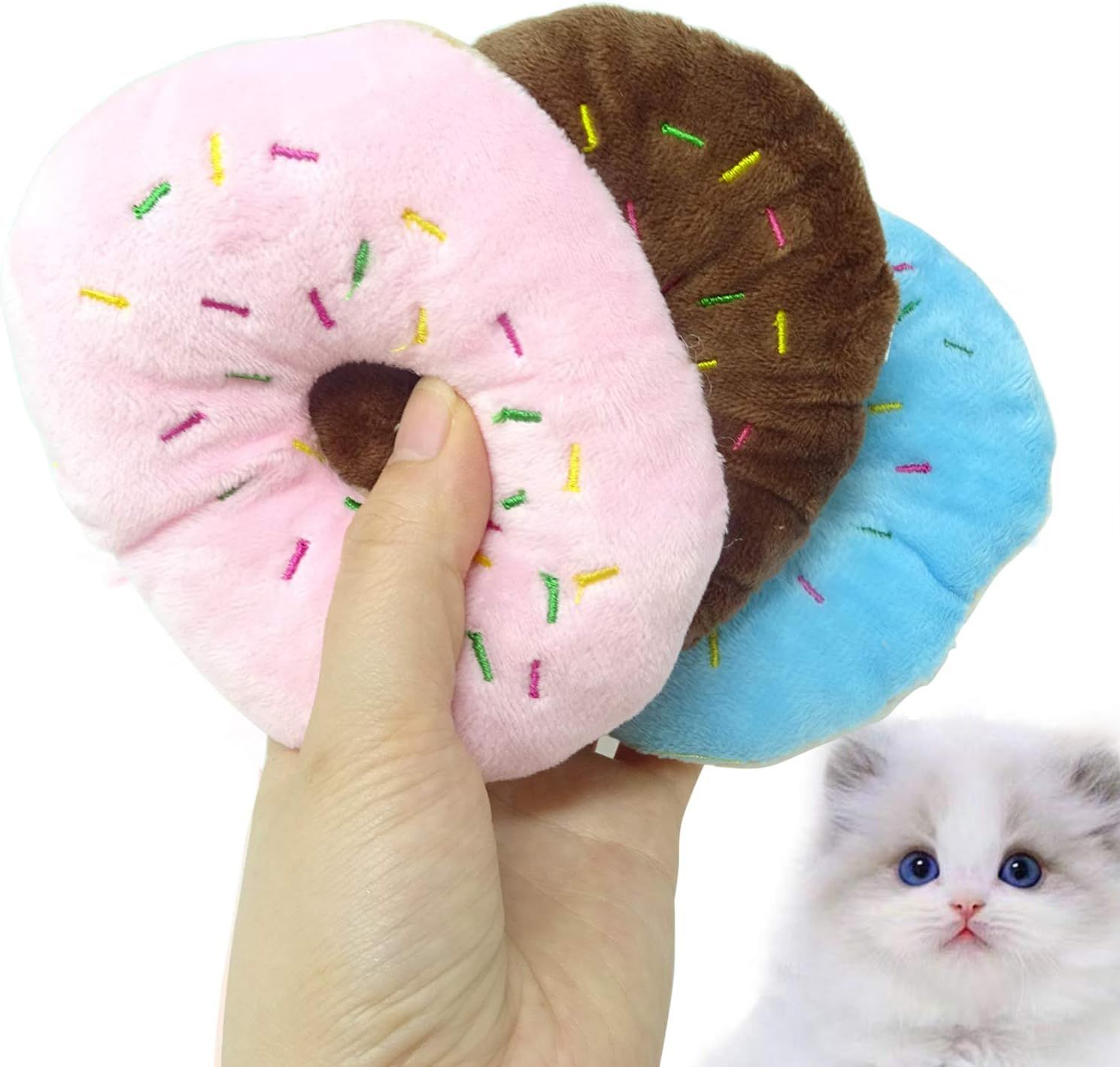 3pcs Dog Chew Toy Soft Plush Donut Shaped Squeaky Squeaking Sound Toy Plush Pet Puppy Toys Soft Pets Bite Chewing Puppy Dog Toy โ image 4