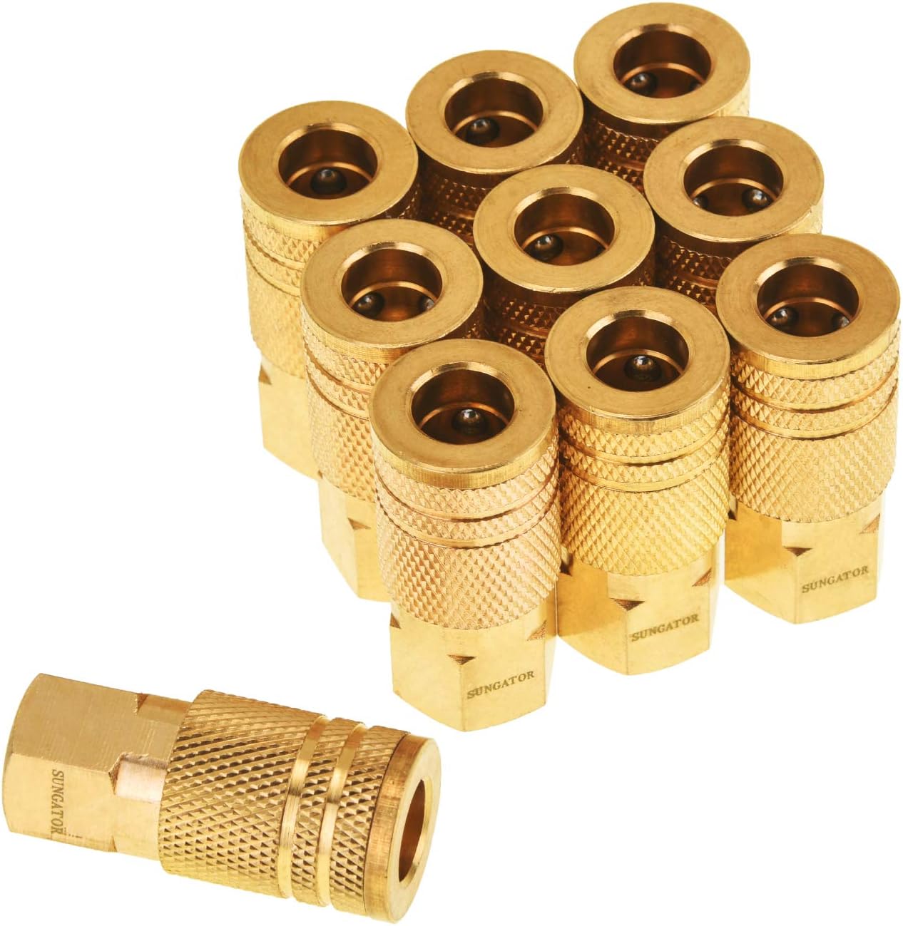1/4'' Air Hose fittings, 10-Pack Brass 1/4 Inch NTP Female Industrial Coupler, 1/4'' Air Line Quick Connect Fittings for Auto Shop, Compressor Hose Repair Kit
