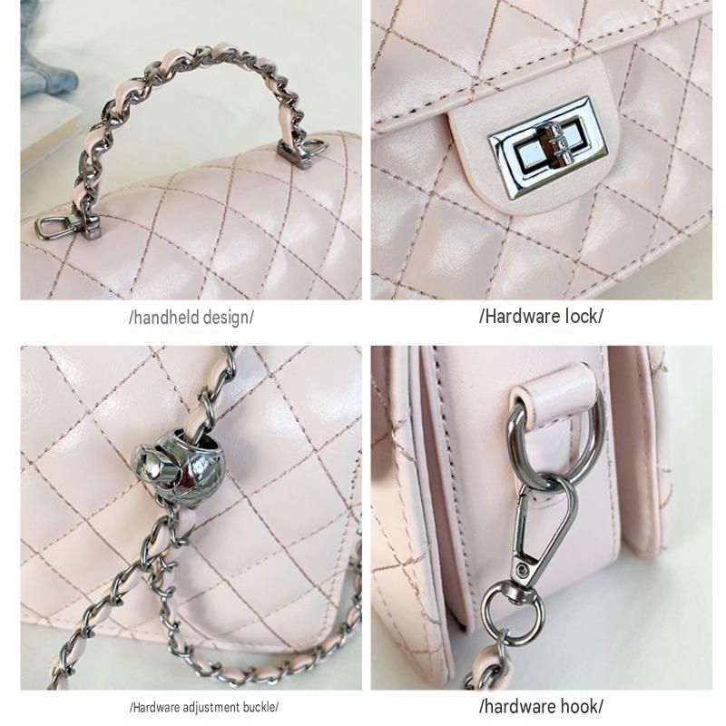 SilveryQuilted Chain Shoulder Bag with Silvery Star Charm - PU Leather Small Square Crossbody - Adjustable Strap, Metal Hardware, Lightweight — image 3