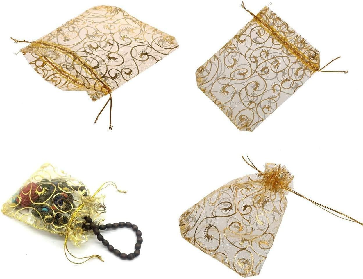 Wedding Favors Small Gift Bags, 100pcs 2.8x3.6 Inch (7x9cm) Gold Organza Bags for Party Favor Bags Small Business Candy Bags Mesh Bag (Gold, 2.8''x3.6'') — image 4