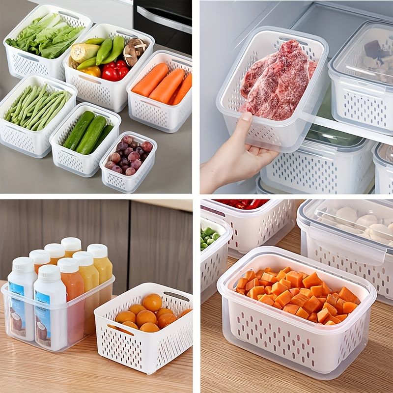 9-piece set (3 containers + 3 lids + 3 draining baskets) plastic food storage box - leak-proof, freezer-safe, reusable multi-functional kitchen storage box