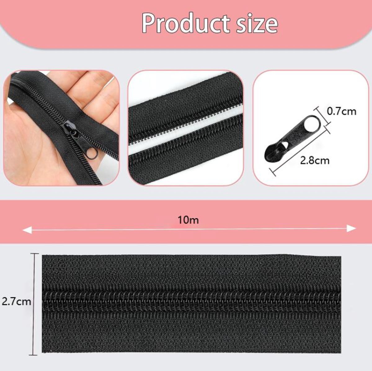 Zippers - 1 Roll - Zipper - Includes 20 Replacement Zippers - Nylon - Metal - Replacement Zipper Set - Zipper Closure Repair Kit - Suitable for Bags, Clothing — image 3