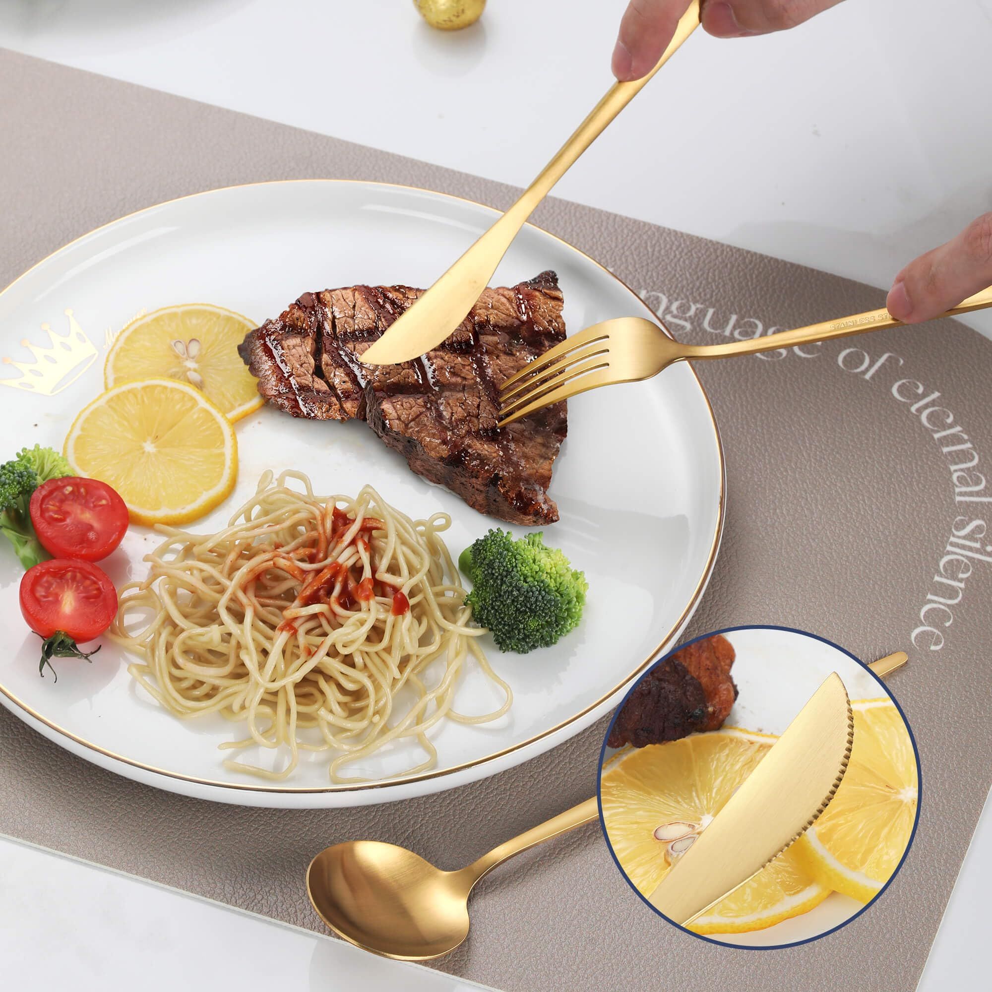 Stainless Steel Modern Flatware Set, Brushed Cutlery Set Service Satin Finish Utensils Set, Home Kitchen and Restaurant — image 4