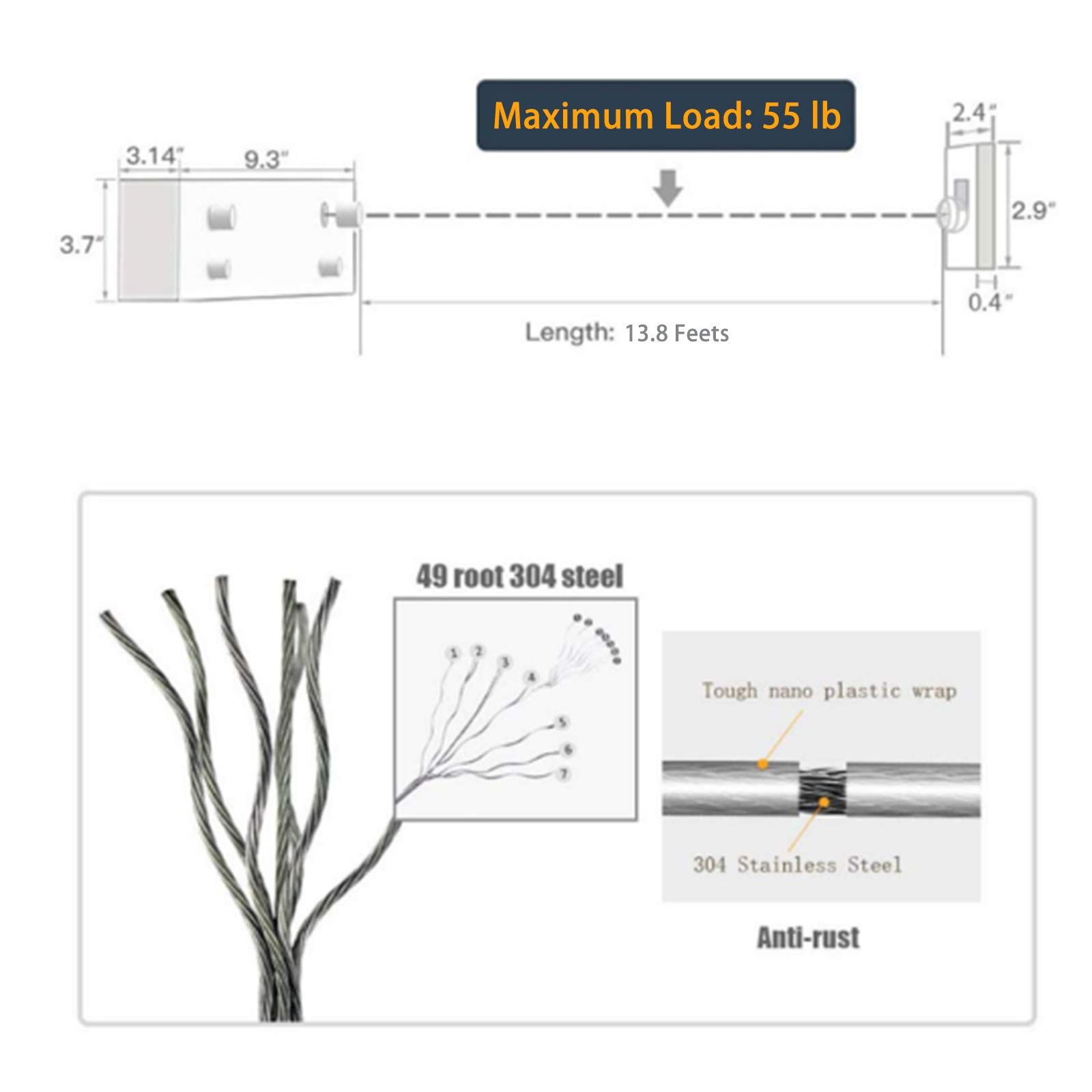 Portable Clothes Line Retracting Outdoors, Wall Mounted Double Line with Adjustable Stainless Steel Rope, 13.8 Ft — image 2