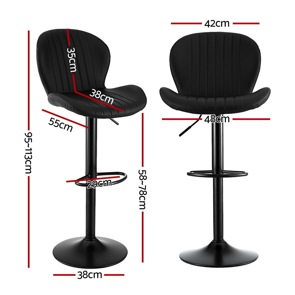 Artiss 2x Bar Stools Kitchen Swivel Gas Lift Counter Chair Shell Leather Black โ image 2