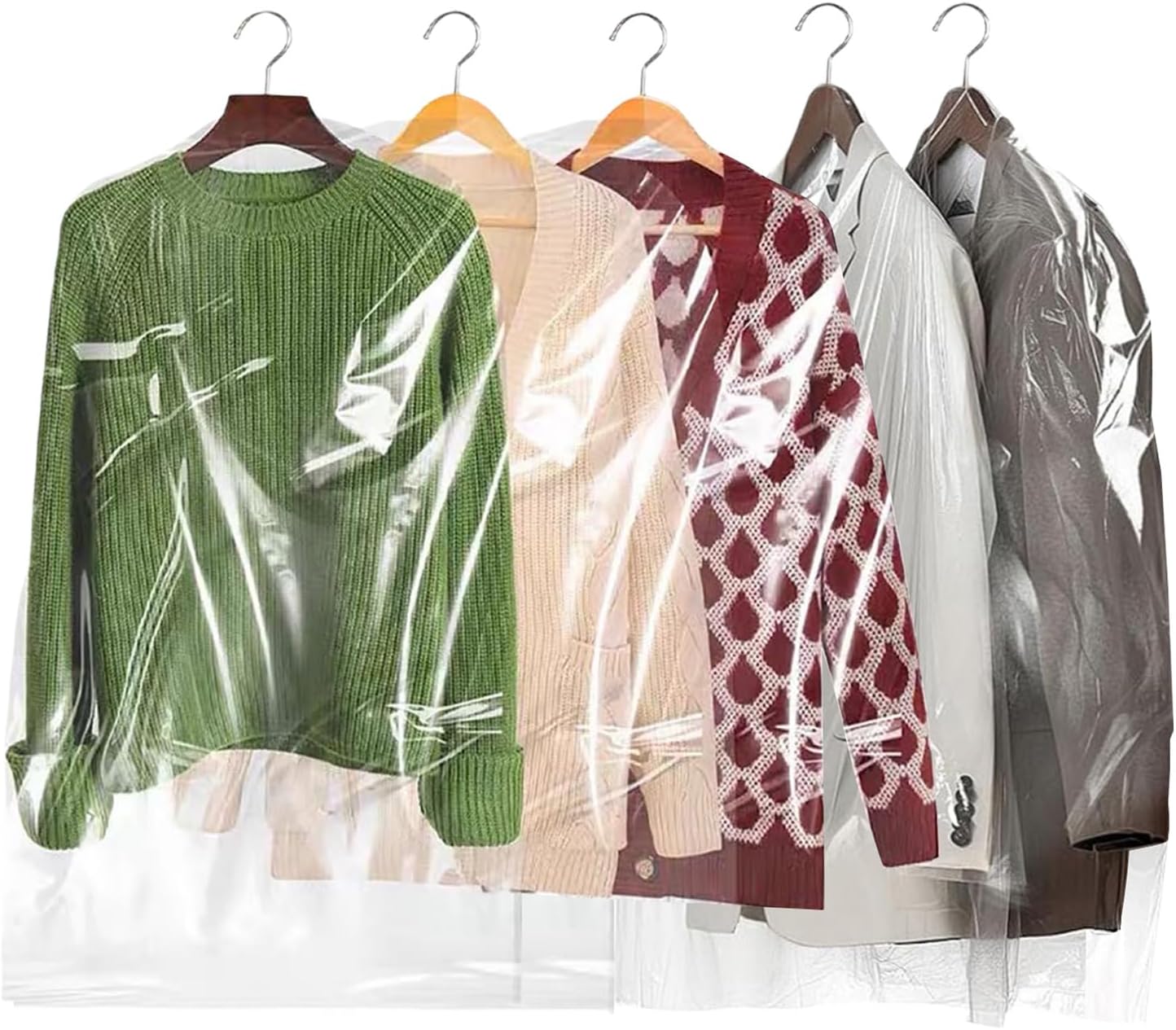 20Pcs Plastic Garment Bags for Hanging Clothes, 35 Inch Clear Dry Cleaner Bags Dustproof Suit Cover Clothes Storage Bag for Skirt Coat Shirt Jacket (60 × 90cm)