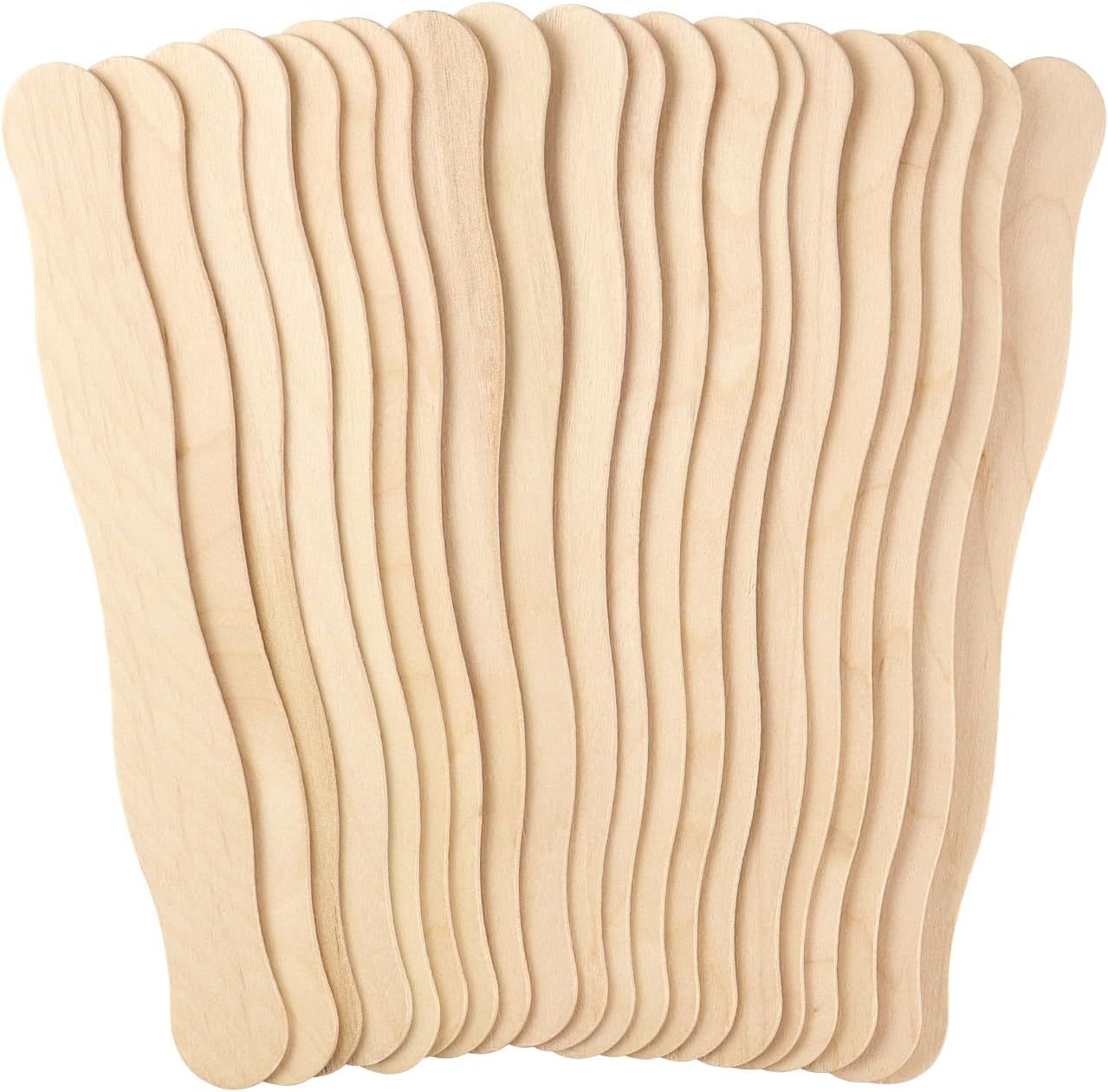 20 Pieces Wavy Wooden Fan Handles, Craft Sticks for DIY Hand Fans, Wedding Favours, Party Decor, Painting and Large Popsicle Crafts, 20.3 cm