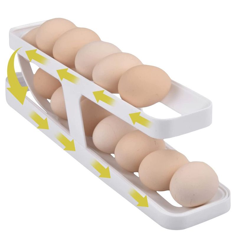 Egg Holder For Refrigerator, Automatically Rolling Egg Storage Container, 2 Tier Plastic Egg Holder Space Saving Egg Tray — image 4