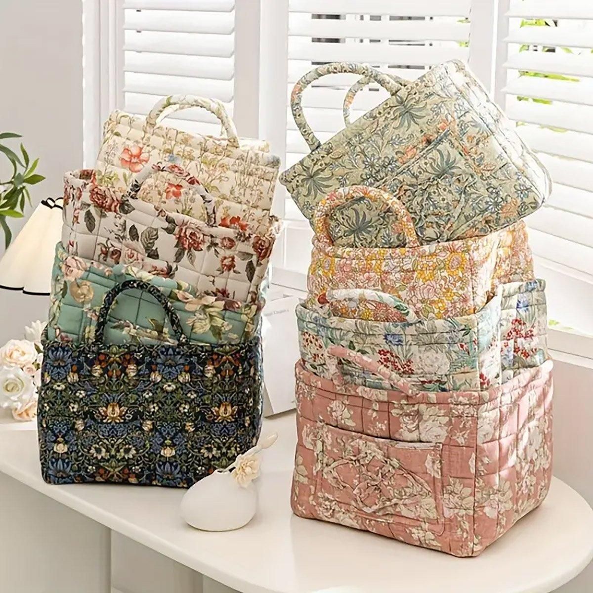 Portable Fabric Storage Basket Korean Pastoral Style Organizer for Home Sundries - Floral6 — image 6