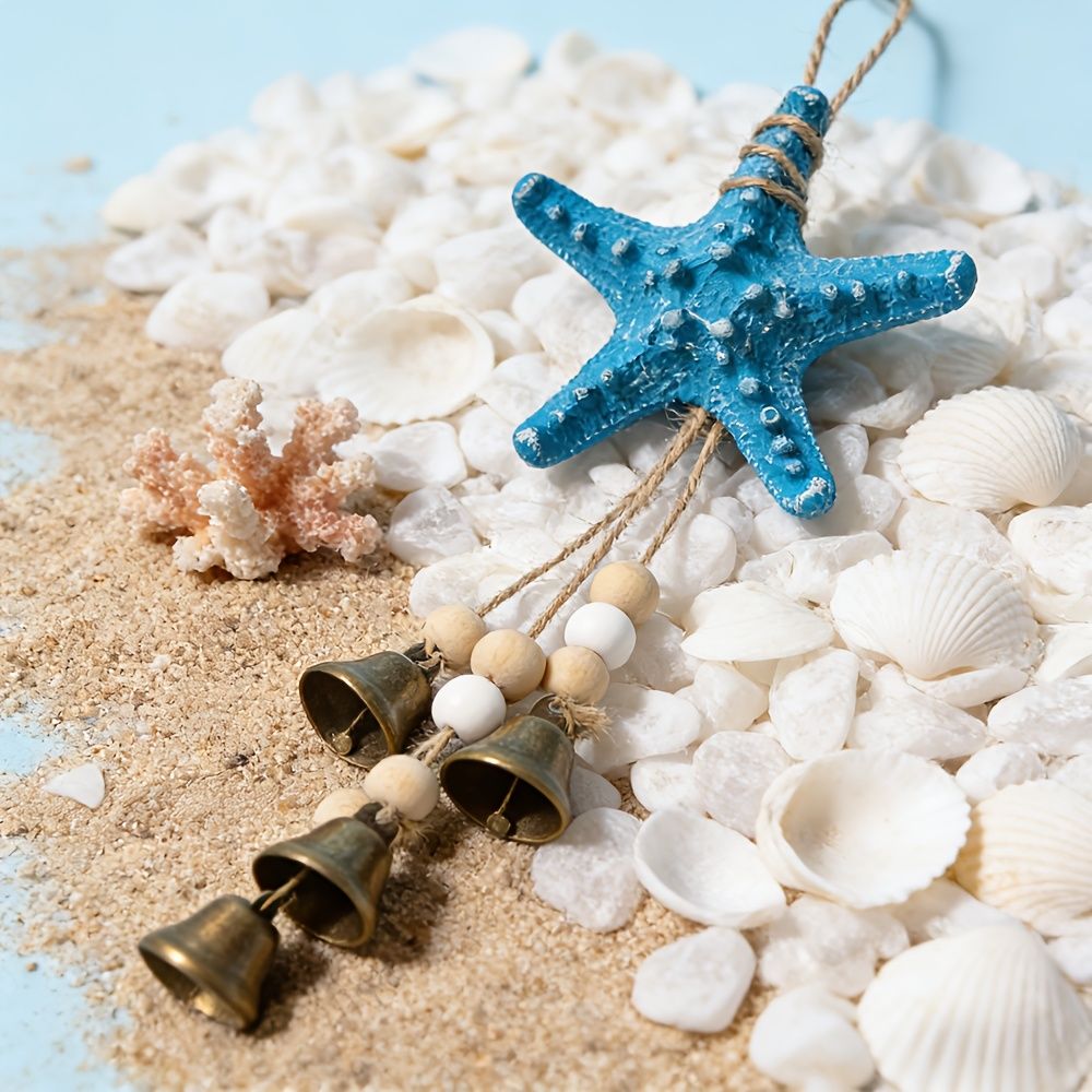 1pc Coastal Resin Starfish Wind Chime with Bells, Nautical Beach Decor for Home, Patio, Porch, Blue Starfish with Wooden Beads & Rustic Metal Bells, Ocean โ image 5