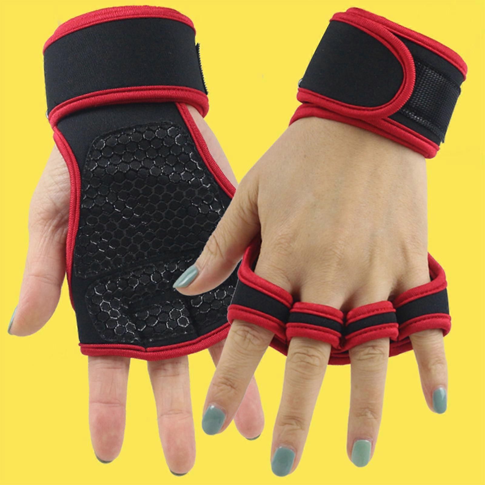 Fingerless Weight Lifting Gloves with Wrist Support – Breathable Gym Gloves for Men & Women, Weightlifting & Cross Workout - Red M — image 4