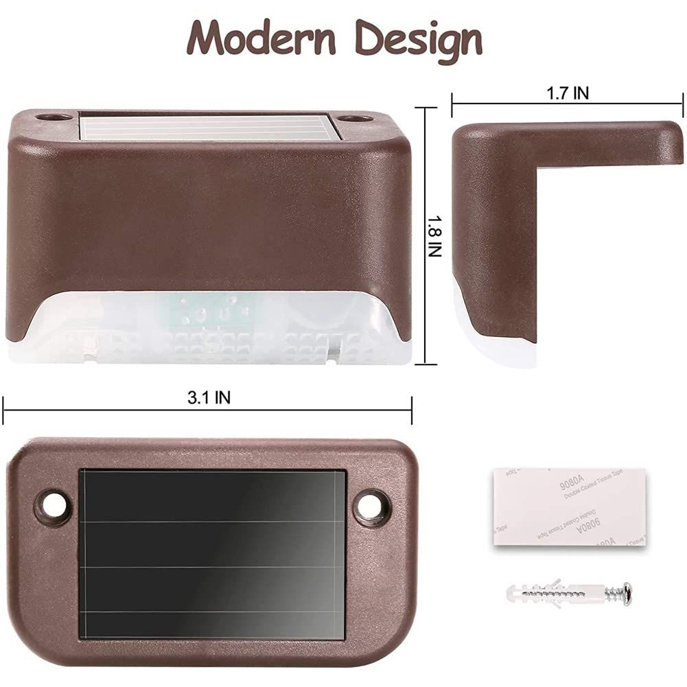 8Pcs Solar Fence Lights, Solar Wall Light Outdoor Fence Solar Lights Waterproof, Solar Outside - Brown Warm Light — image 5