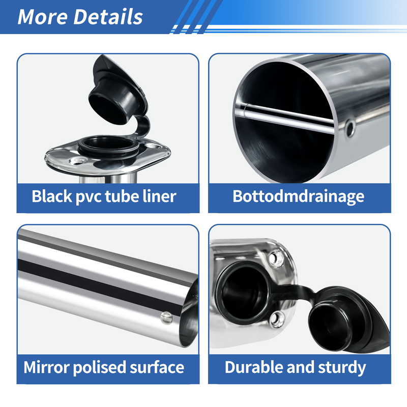 2 Pcs Stainless Steel Flush Mount Rod Holder 30°, Marine Fishing Rod Holder with PVC Liner & Drain Hole, Boat Built-in Rod Mount for Yacht, Vessel, Kayak — image 4