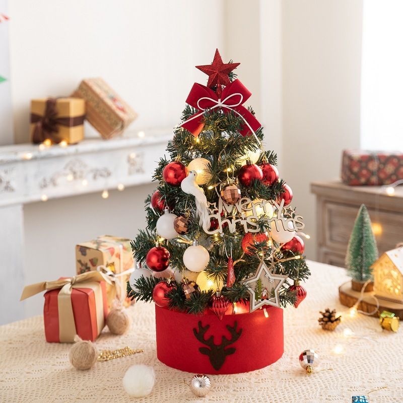 Mini Desktop Christmas Tree Flocked Pink Christmas Tree Set - red and white - Size 45cm โ image 3