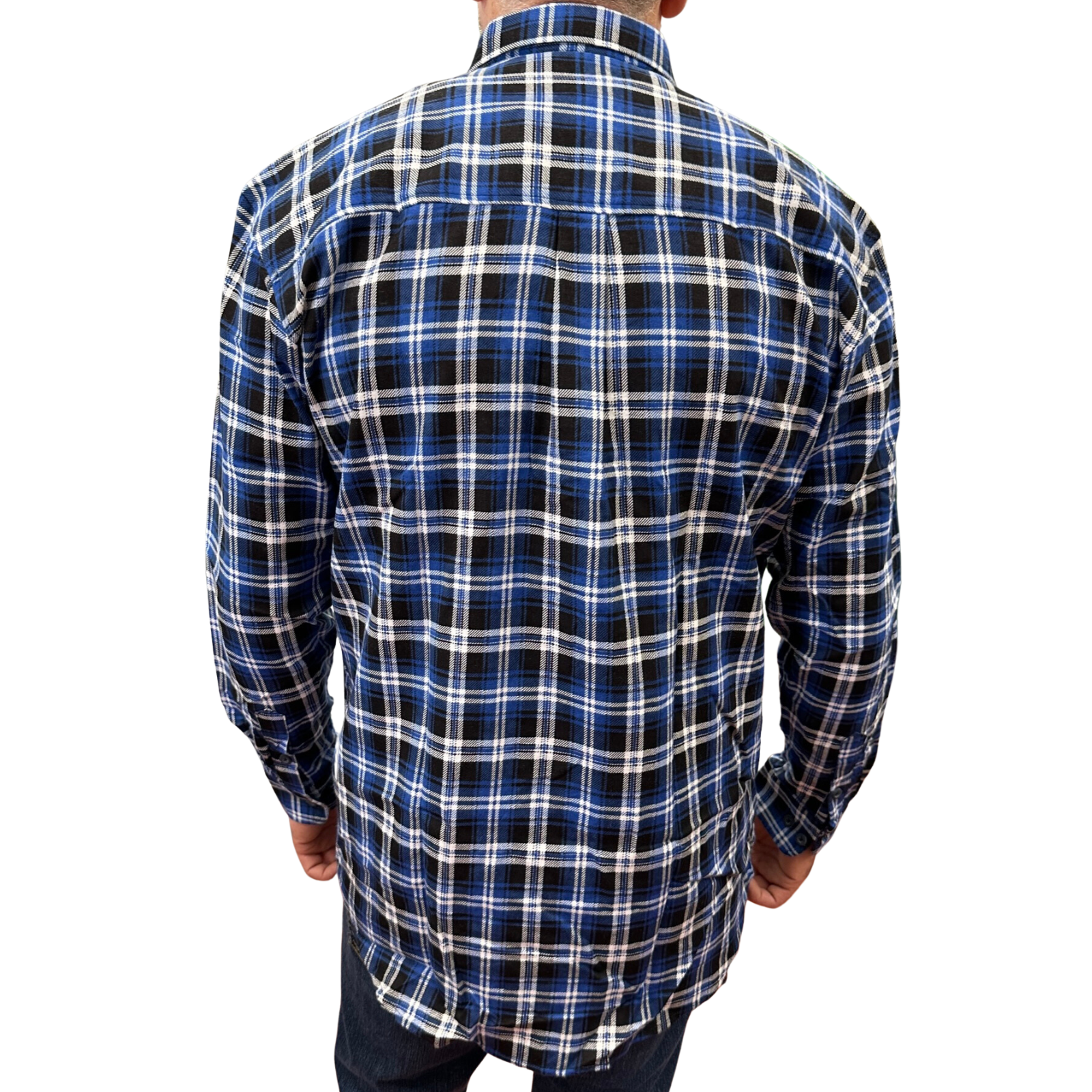 Mens Flannelette Long Sleeve Pullover Shirt 100% Cotton Flannel - Half Placket - Blue/Black — image 4