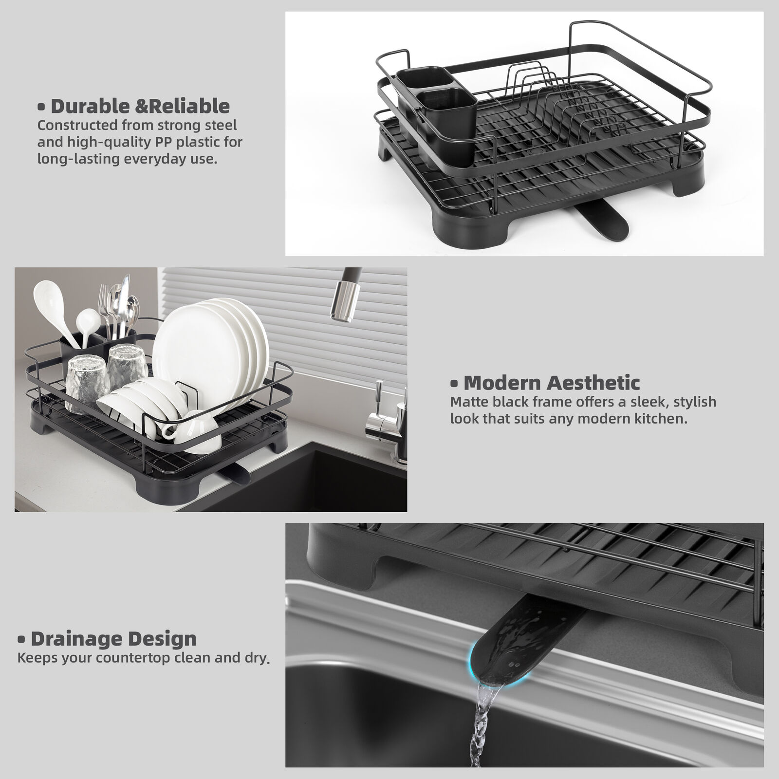 Steel Frame Dish Drying Rack Durable Steel Frame, Removable Utensil Holder, Compact Size for Small Kitchens & Apartments โ image 5