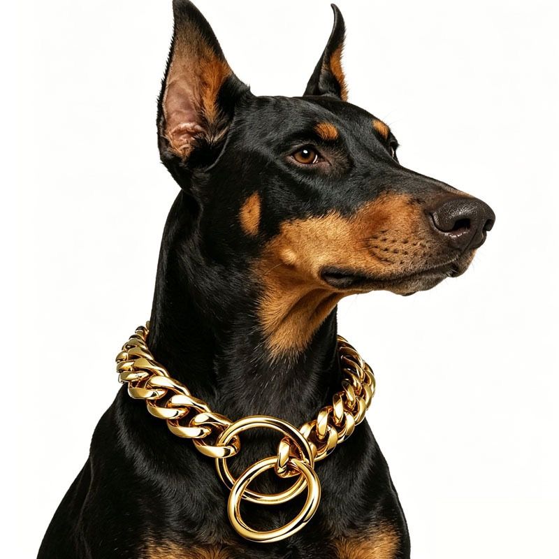 Stylish Cuban Link Dog Choke Chain Collar in Premium Stainless Steel – Available in Gold, Black, Steel, and Rose Gold, Designed for Training Control and — image 4
