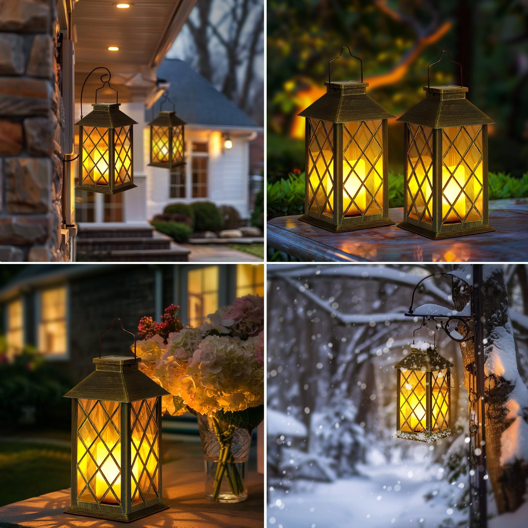 2Pack Solar Lantern, Outdoor Garden Hanging Lanterns, 3X Longer Waterproof LED Flickering Flameless Candle Mission Lights โ image 2