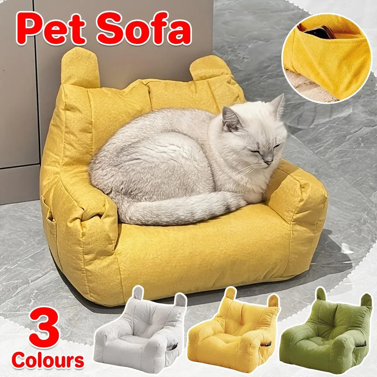 Small Sofa Chair Couch for Living Room Family Pet Furniture Comfortable Seat - Yellow — image 2
