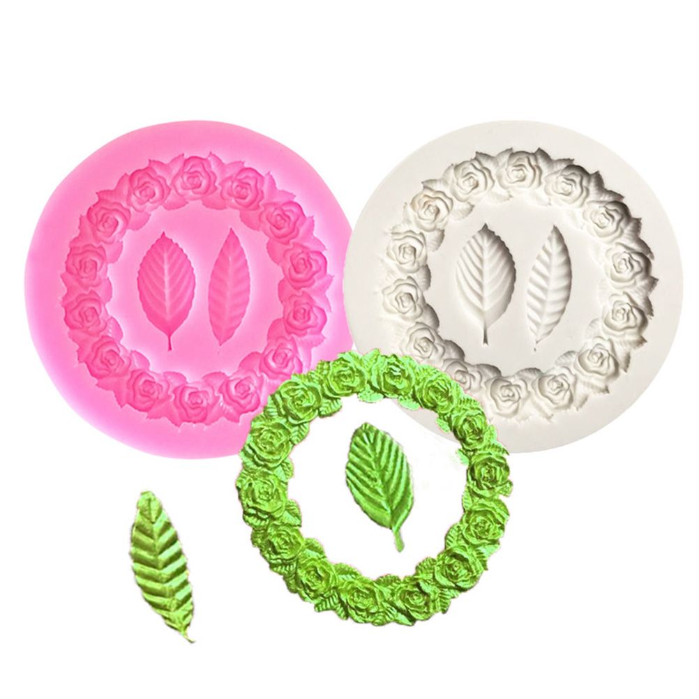 Rose Wreath with Leaves Fondant Mold DIY Silicone Molds for Wedding Valentine Party Baking Decoration — image 3