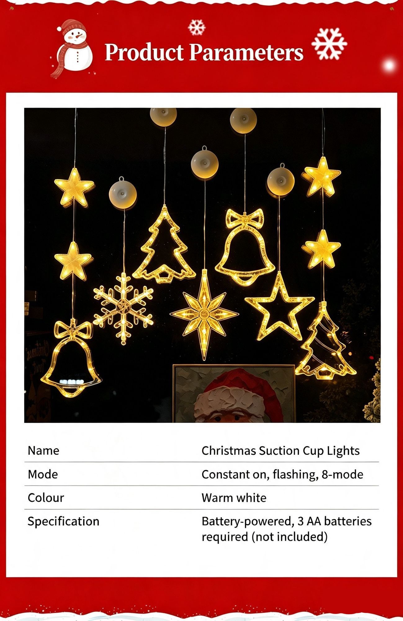 Warm White Reindeer LED Suction Curtain Lights, Battery Operated Cheerful Holiday Window Decoration — image 4