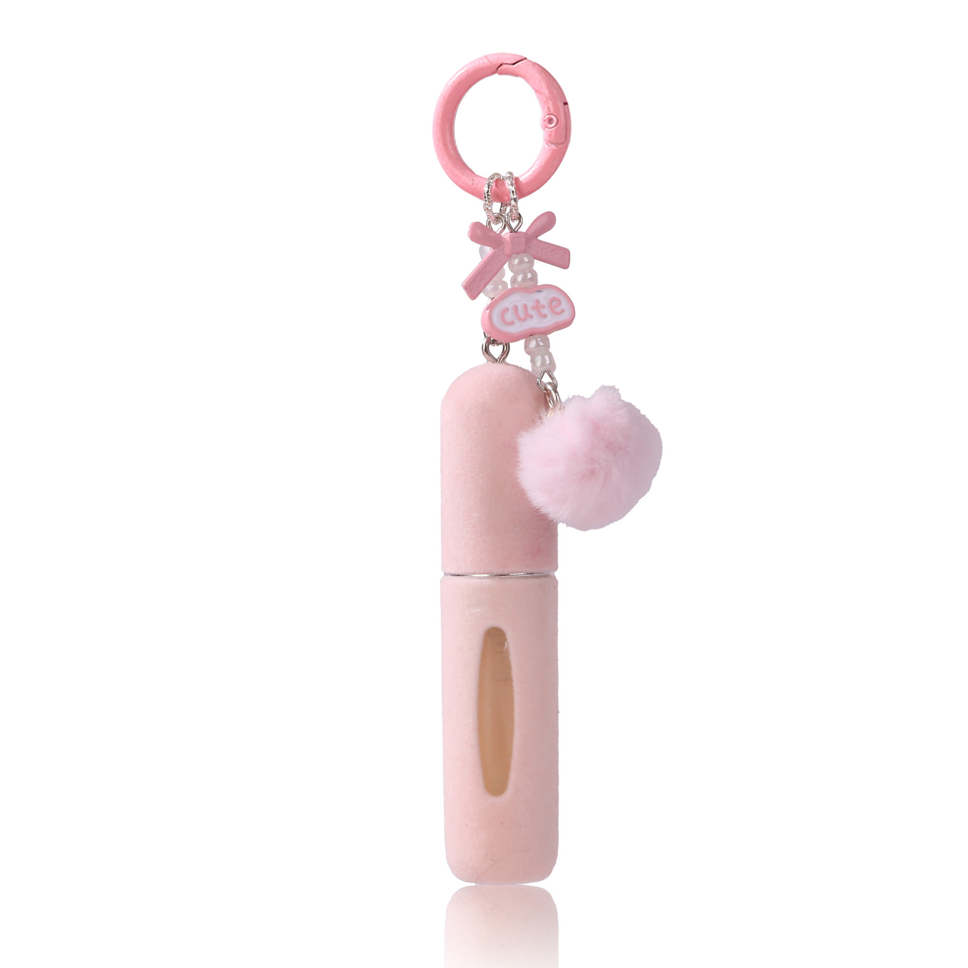 Pink 3 Pack Plush Perfume Atomiser Keychain - 5ml Portable Refillable Spray Bottle with Pom Bag Charm