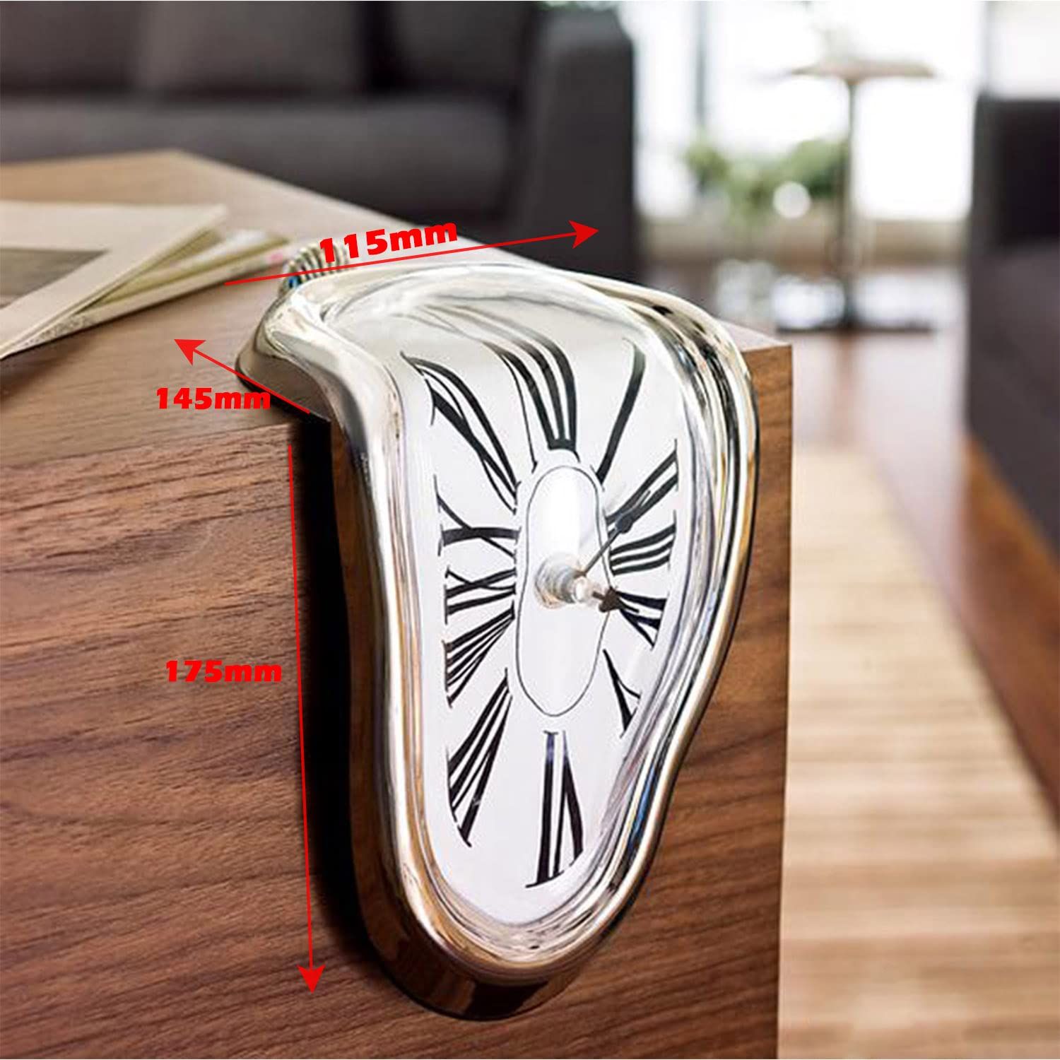 Melting Clock, Watch Melted Wall Clock for Decorative Home Office Shelf Desk Table Funny Creative Gift Gold — image 4