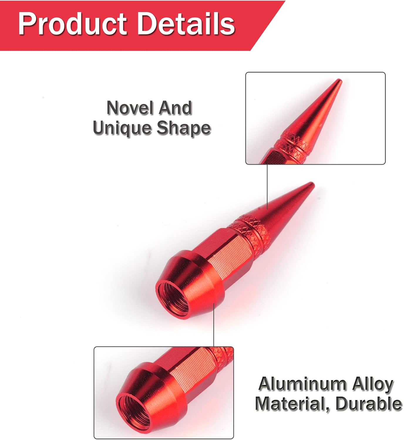 45mm Spiked Aluminum Stem Valve Caps,4PCS Dustproof Tire Wheel Caps for Cars,SUVs,Trucks Bicycles and Motorcycles(Red) 45MM-Red โ image 3