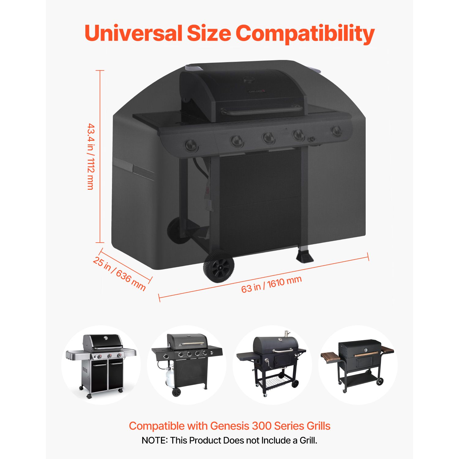 Grill Cover, 63 inch BBQ Covers for Outdoor Grills, Waterproof, Fade Resistant, Weather Resistant Heavy Duty 600D Polyester, Easy On/Off, with Hook-and-Loop — image 4