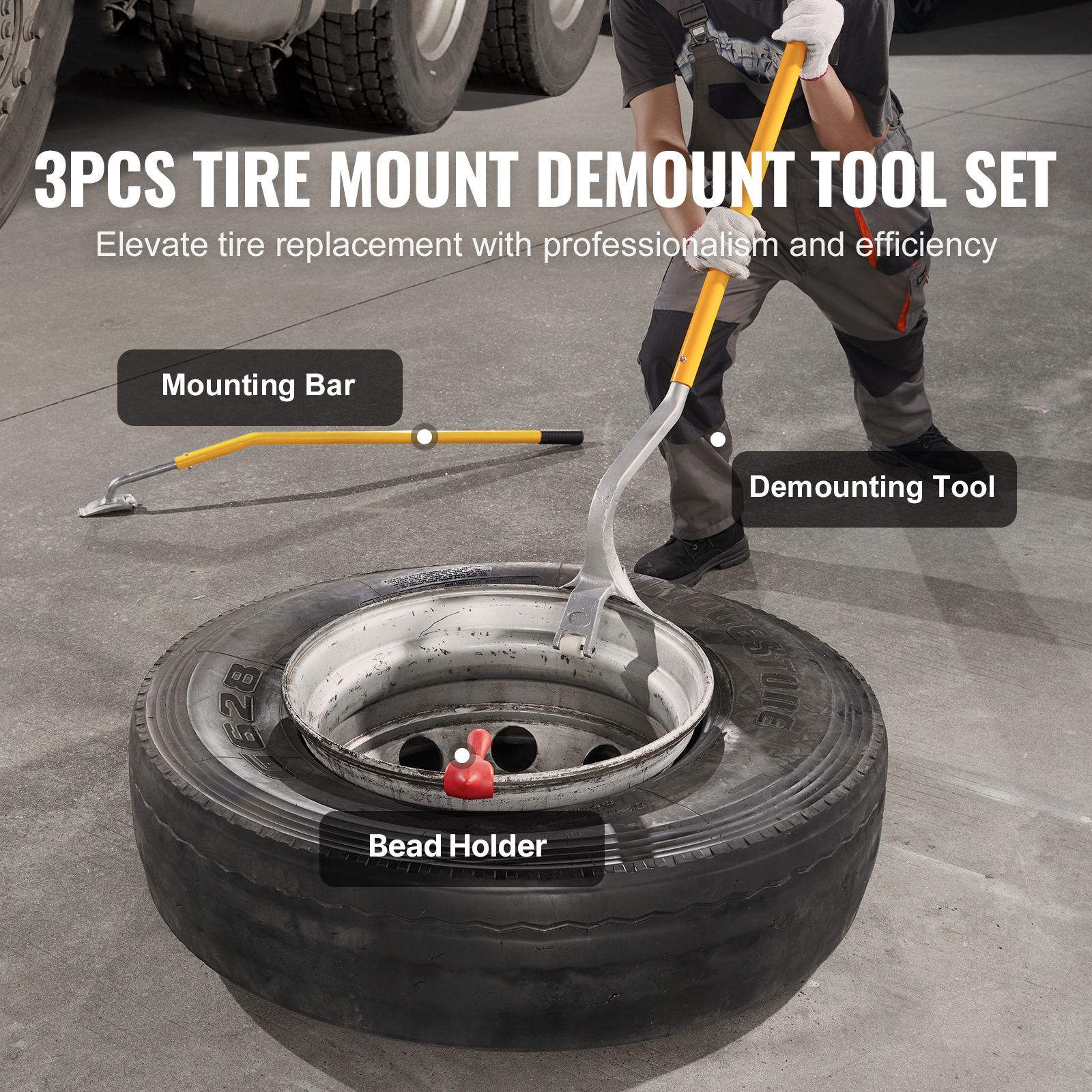 Tire Mount Demount Tool, 571- 622 mm Manual Steel Tire Changer Mount Demount Removal Tool, with Extra Bead Holder, Tubeless Truck Bead Breaker, 3 PCS Tire โ image 2