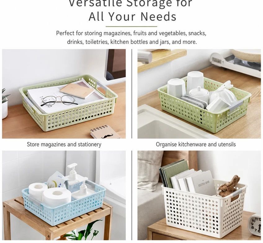 Shallow Plastic Storage Basket, Large Size, 13.78x10.24x3.35in, Green, Practical Storage Gift ā image 4