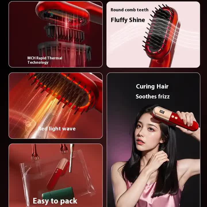 White Mini Rechargeable Ionic Hair Straightening Comb | Portable Wireless Vibration Massage Brush for Frizz-Free, Smooth Hair โ image 5