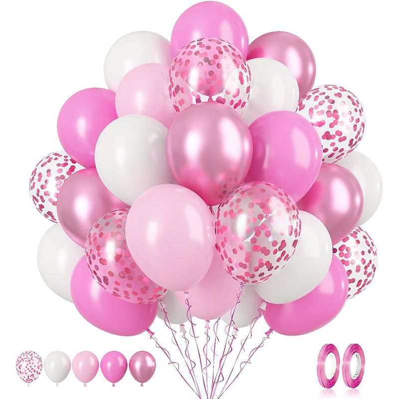 Pink 60PCS Balloon Set 12 Inch Thickened Party Balloons with Confetti Balloons for Birthday Wedding Baby Shower Decorations — image 2