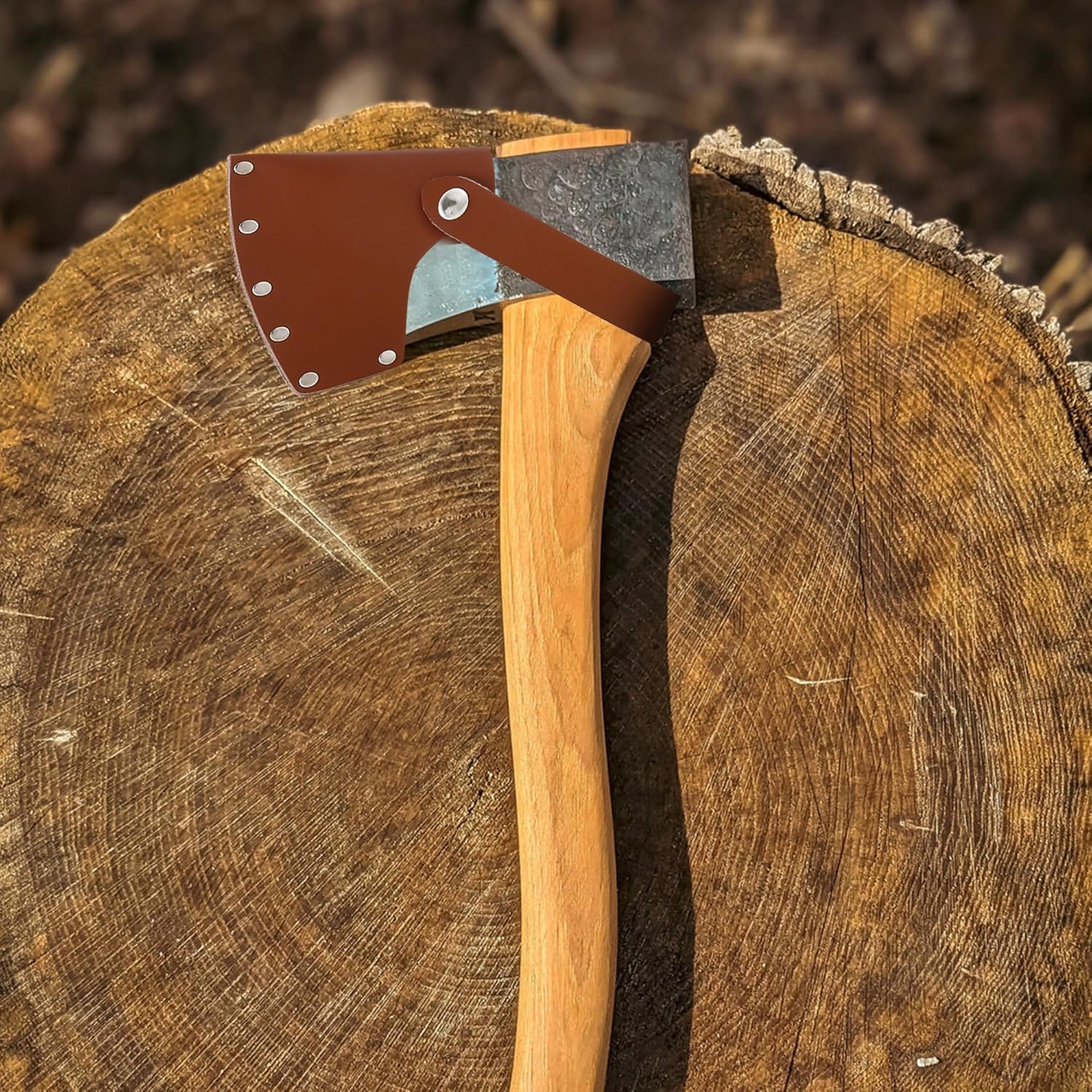 Leather Axe Sheath, Adjustable Hatchet Head Sheath, Durable Hatchet Blade Protector Case Cover Great Camping Accessories for Lumberjack Outdoors Work — image 2