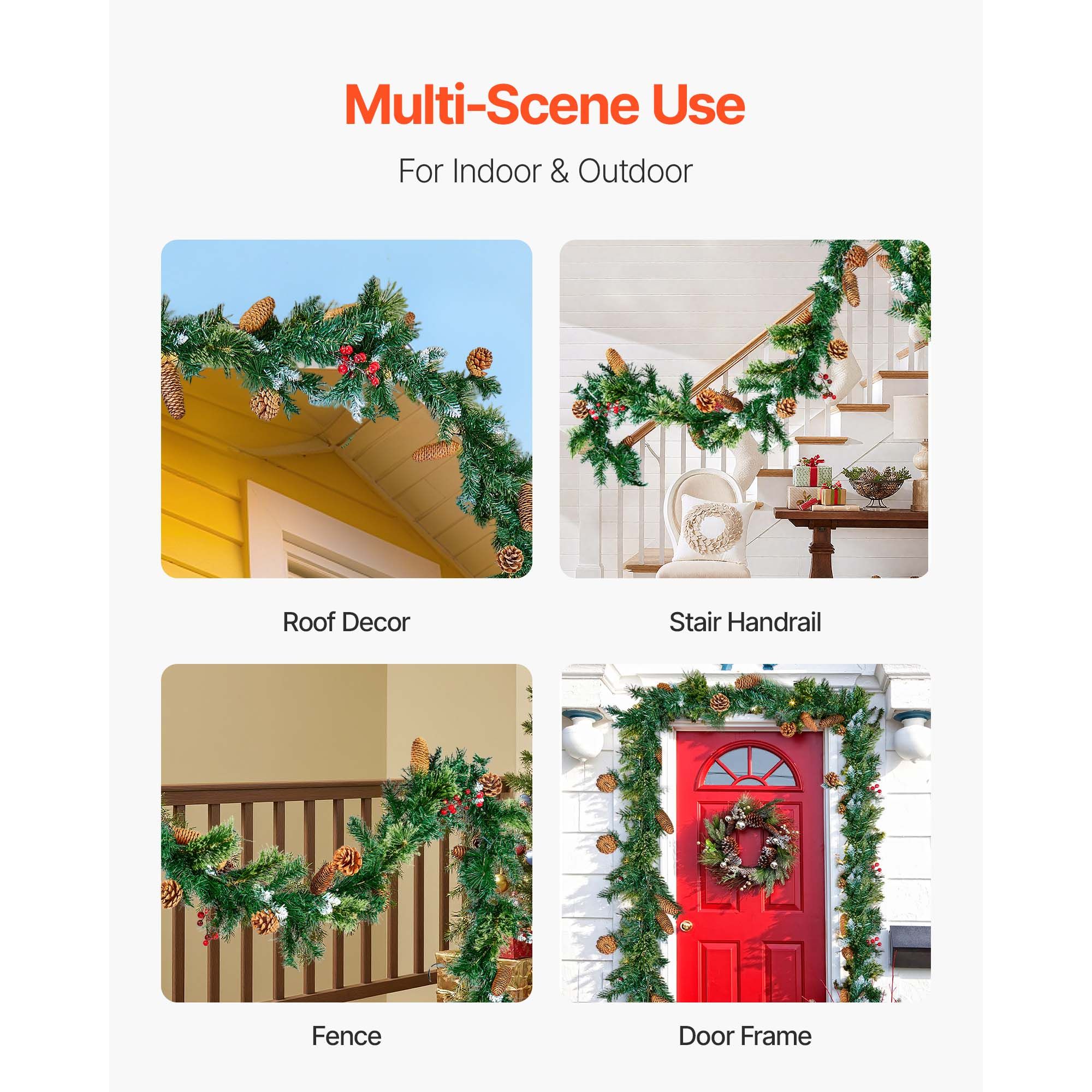Christmas Garland, 2750mm Artificial Christmas Garland with Light String, Faux Greenery Decoration with Berry Clusters, Pine Needles, Pine Cones, Realistic — image 6