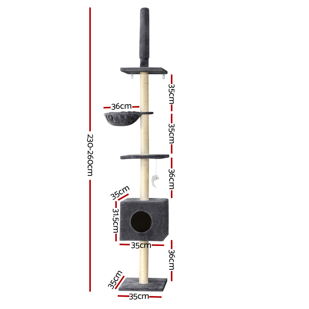 i.Pet Cat Tree 260cm Tower Scratching Post Scratcher Floor to Ceiling Cats Bed Dark Grey โ image 2