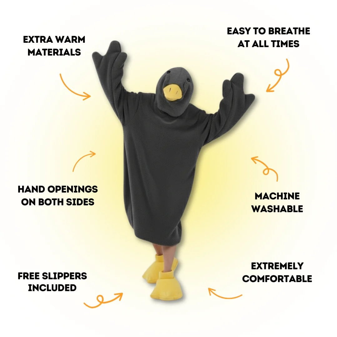 Goose Blanket Hoodie Onesie, Large Warm Wearable Flannel Blankets with Sleeves and Gooses Feet Slippers, for Festival Home Party Holiday Indoor XXL Gray — image 2